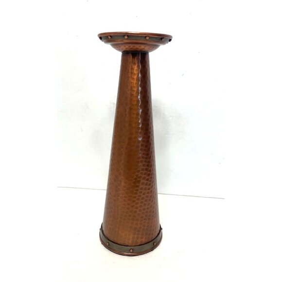 Hammered Copper Candle Holder Taper Rivet Top Velvet Base 12" High - Picture 5 of 11